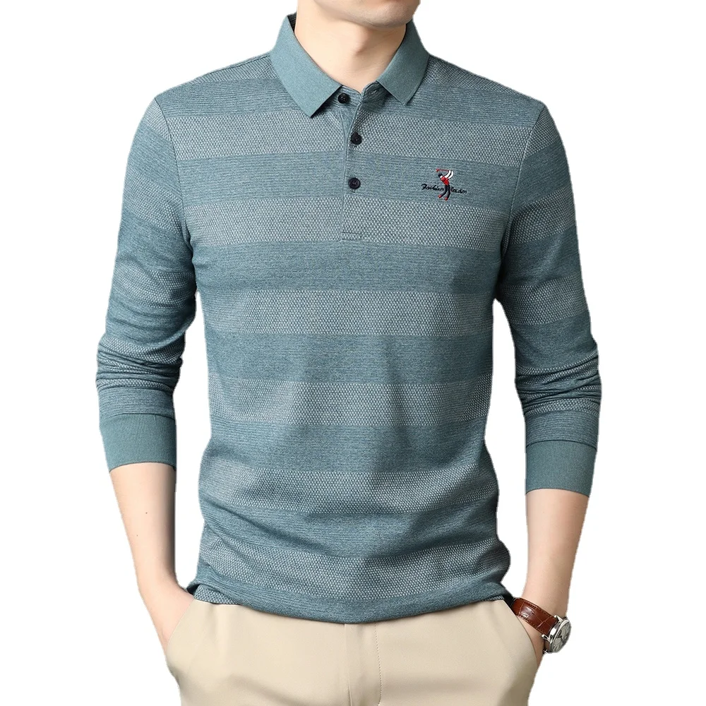 

Мужская рубашка-поло с длинным рукавом, в полоску