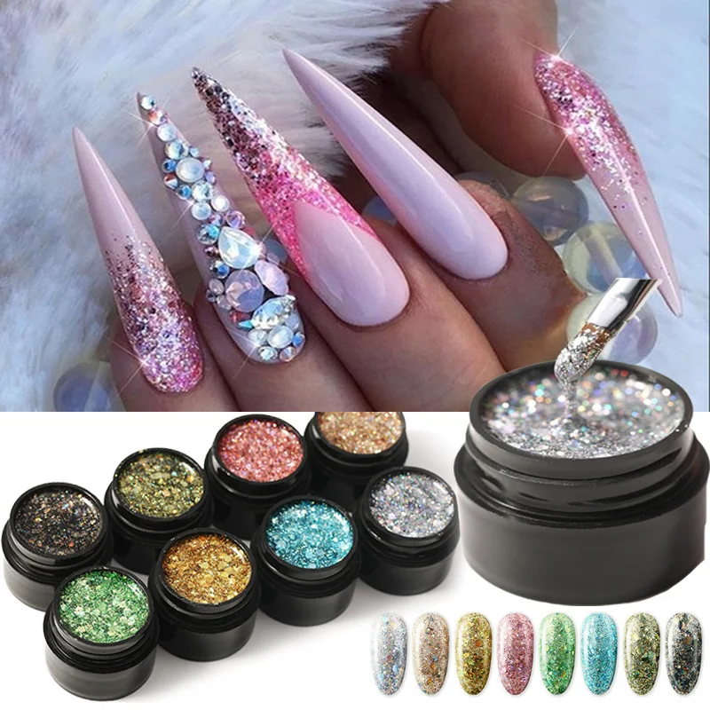 

5ml Nail Glitter UV Gel Nail Polish Super Shining Platinum Paint Nail Gel Varnish Semi Permanent Hybrid Nail Art Led Gel Polish