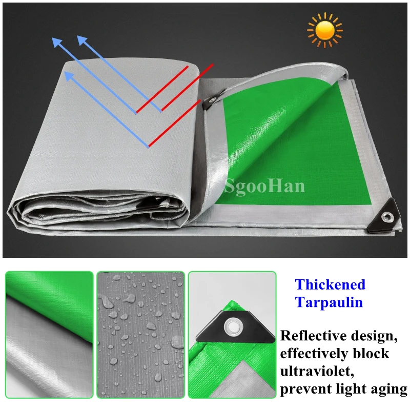 

0.32mm PE Tarpaulin Rainproof Cloth Sun Shade Sail Boat Car Truck Canopy Tarp Ground Sheet Camping Waterproof Cloth Green-Silver