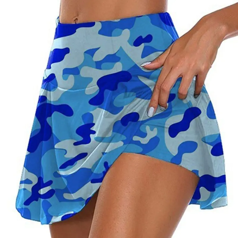

X7XE Women High Waist 2-In-1 Sport Skorts Camouflage Pleated Golf Skirts with Shorts