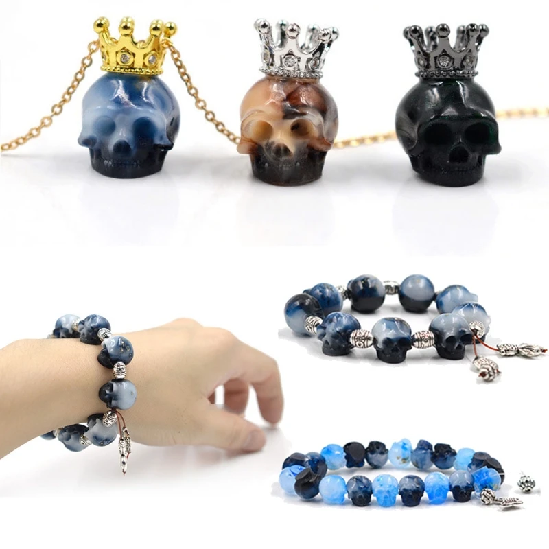 

2Pcs Skull Head Bead Resin Mold Skull Beaded Bracelet Pendant Necklace Jewelry Silicone Resin Casting Mold Craft Tools