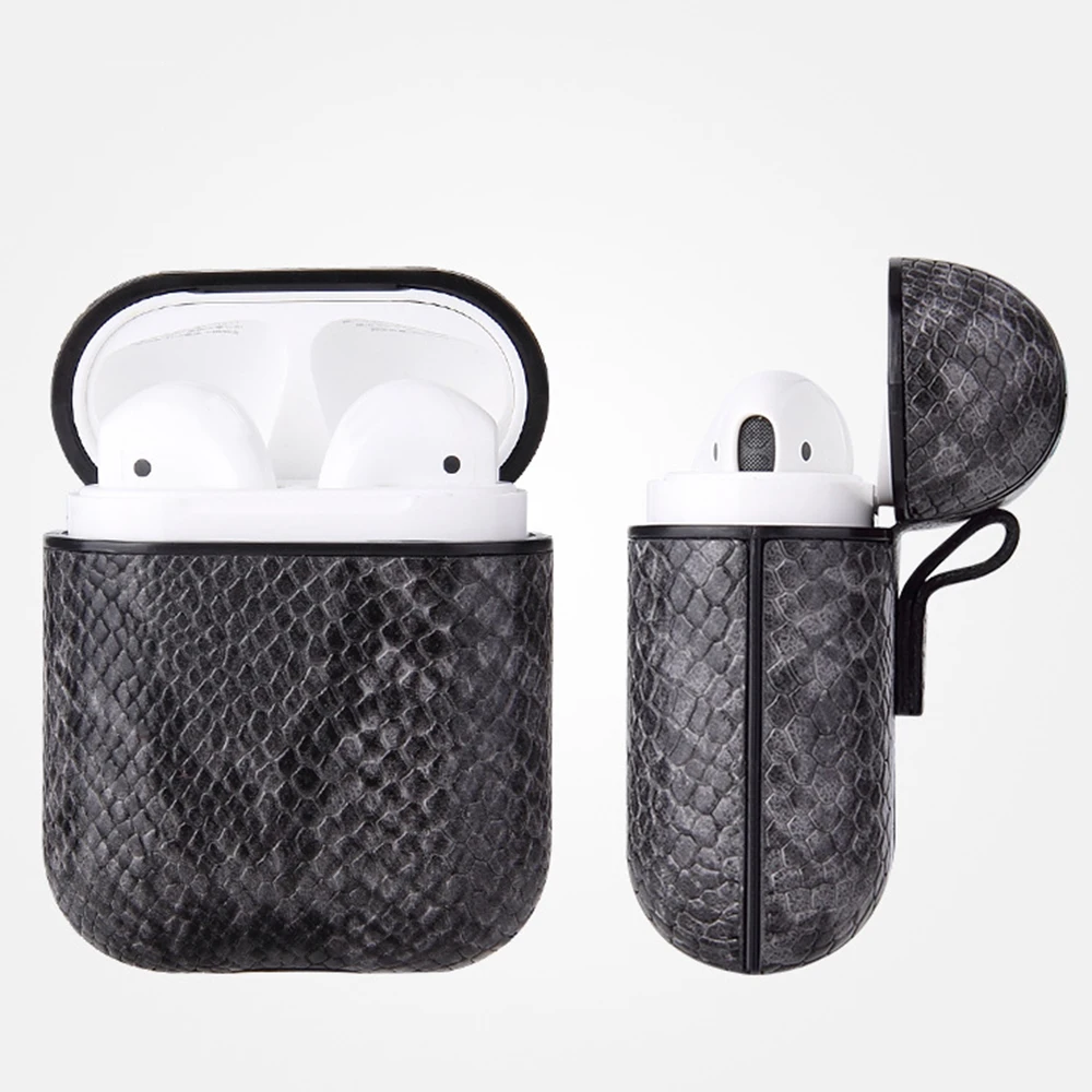 Змеиная кожа Bluetooth беспроводные наушники чехол для AirPods PU кожаный защитный чехол Аксессуары для воздушных стручков зарядных ящики - Цвет: Серый