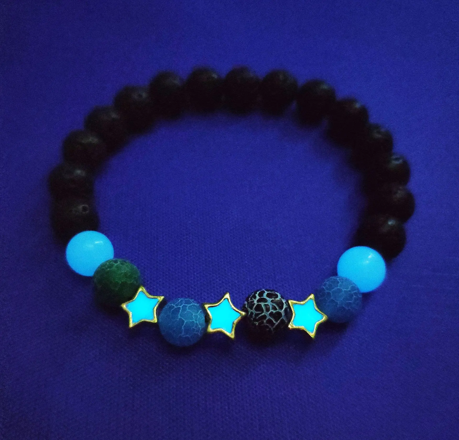 style 3 gold blue Модный браслет из натурального лавы с эластичными бусинами, браслет с шармом, светящийся камень, браслет, ювелирные изделия для женщин и мужчин, подарок на Хэллоуин - Окраска металла: style 3 gold blue