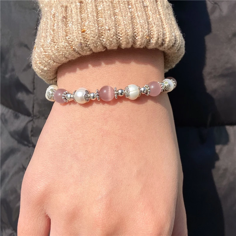 Браслеты Rose Quartzs розовый кристалл натуральный белый жемчуг браслет для девочек