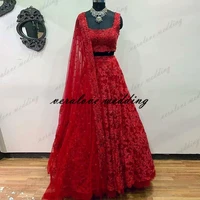 stuning vestido 2 en 1 indian evening dress red lace appliques arabic dubai bridal party gowns robe de soir%c3%a9e de mariage