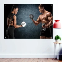 couple muscula workout dumbbells wallpaper wall art hang paintings bodybuilding sport poster mural gym decoration banner flags
