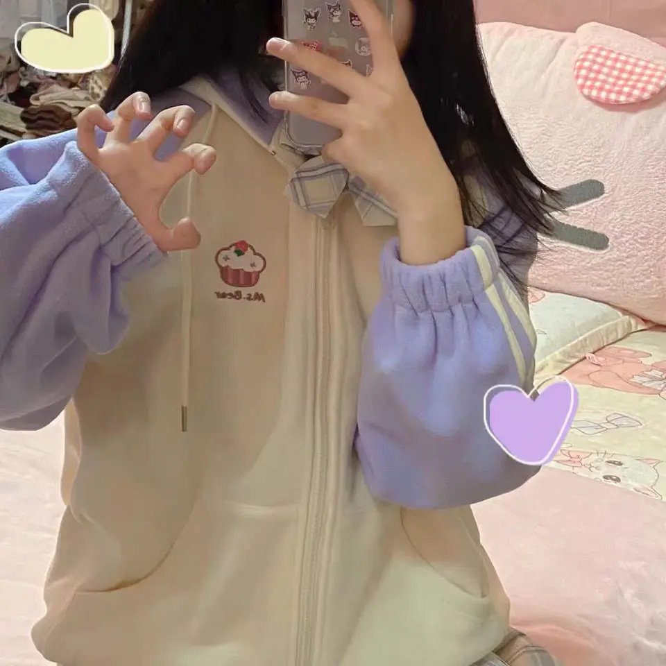 Осенне зимние мягкие толстовки для девочек в японском стиле Kawaii Модная