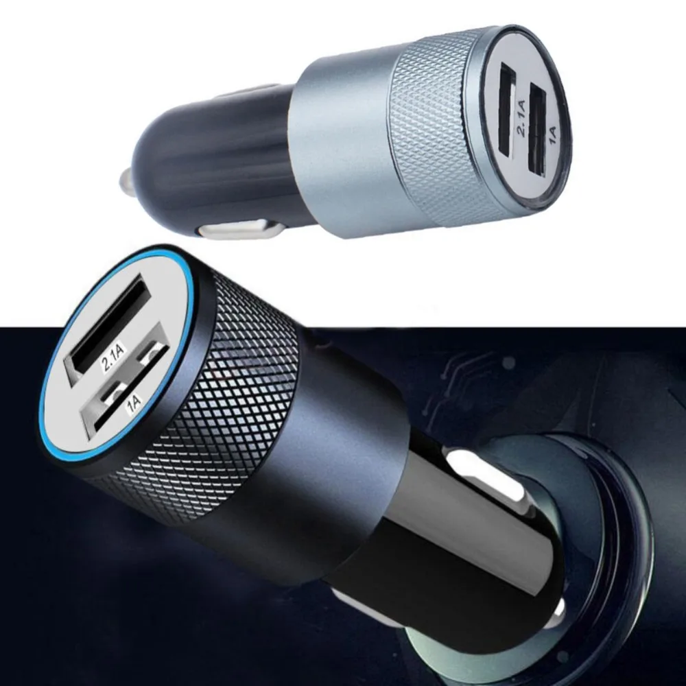 Двойной Переходник USB для зарядки в машине 2.1A автомобильное металлическое зарядное устройство для смартфона/планшета