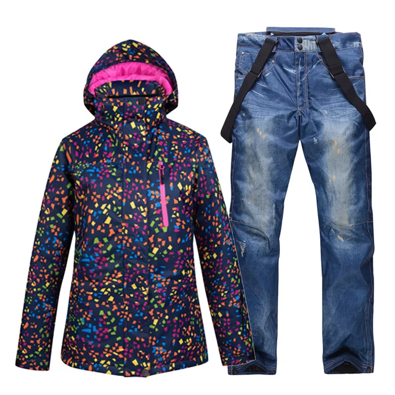 picture jacket pant Недорогой женский лыжный костюм, комплекты одежды для сноубординга, водонепроницаемые ветрозащитные зимние костюмы, куртки+ нагрудники, штаны, лыжный костюм - Цвет: picture jacket pant