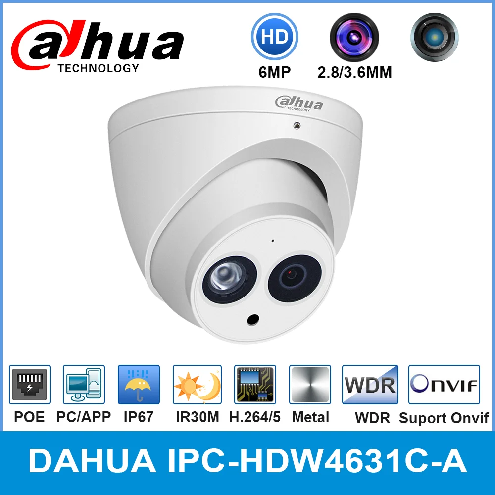 Сетевой видеорегистратор Dahua IPC HDW4631C A 6MP HD POE Сетевая купольная IP камера Камера