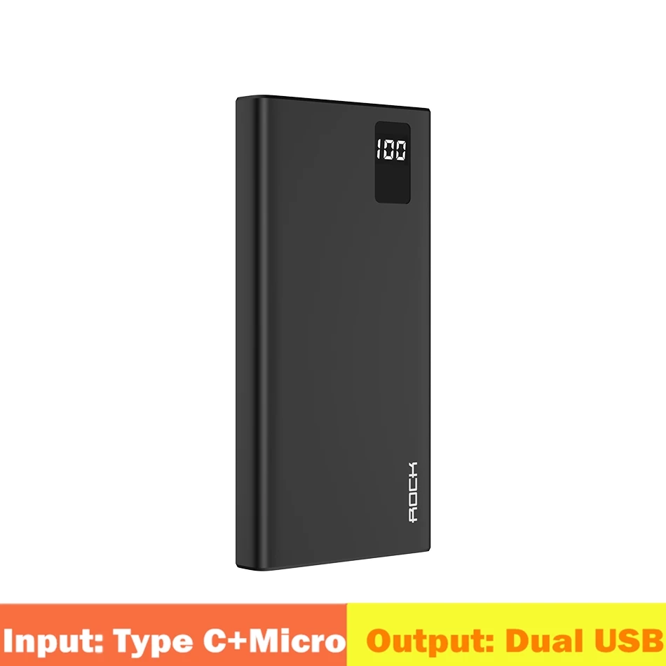 M02 Black ROCK power Bank для xiaomi mi iPhone mi ni Digital Pover Bank 10000 мАч тонкий внешний аккумулятор Внешняя батарея повербанк Быстрая зарядка - Цвет: M02 Black