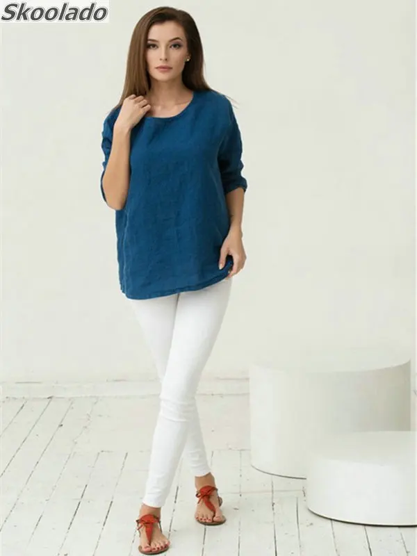 Новейшие повседневные женские топы из хлопка и льна блузки с вышивкой длинным