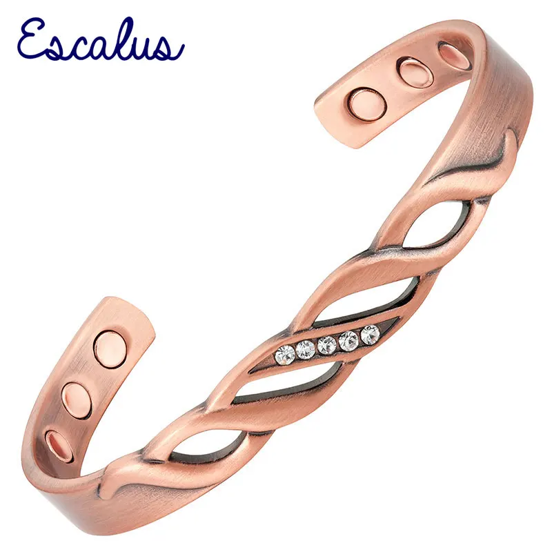 

Escalus Trendy Pure Copper Magnetic Bangle For Women 5pcs Crystals Bio Healing Gift Men Charm Bangles Jewelry Wristband Bracelet