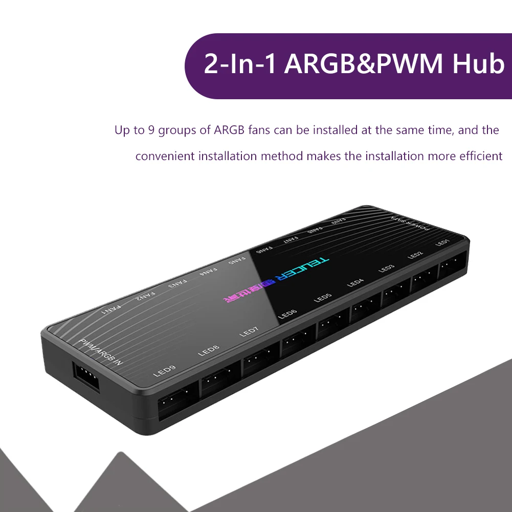 Разветвитель ARGB для ПК 5 В 3 контакта 4 хаб PWM 1 на 9 с питанием от SATA | Компьютеры и