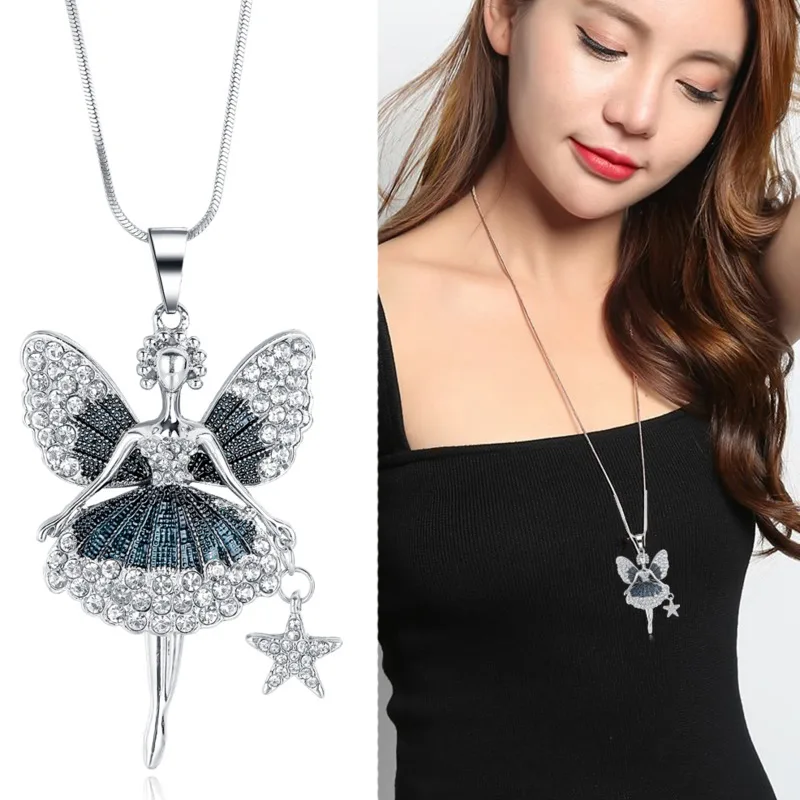 Женское длинное ожерелье со звездами колье из серебра 2022 пробы с кристаллами в