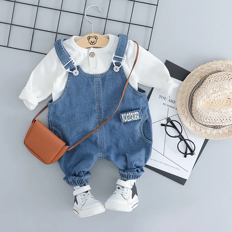 Toddler Baby Boys Long Sleeve T Shirt &amp Denim Overalls 2pcs Clothing Sets Spring Fall Fashionable Cotton Clothes Outfits | Детская