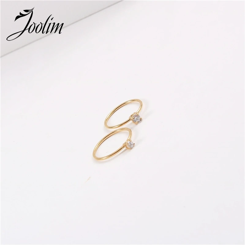 

Joolim Jewelry High End Pvd Plated Finish Ready To Ship Waterproof Simple Dainty Crystal Claw Setting Stainless Steel Rings