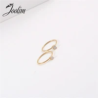 joolim gold finish dainty crystal claw setting stainless steel rings 2021 jewelry