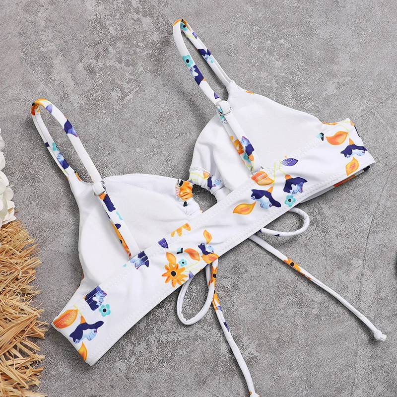 

Summer Sexy Floral Low Waist Bikini Suit Two Piece Swimsuit Female Laced Up Push Up Swimwear High Leg Thong Bikini Swimming Suit