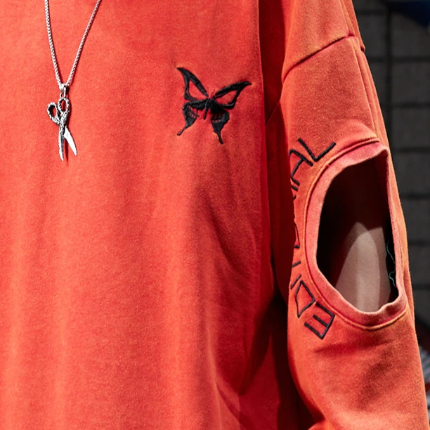 Нерегулярные с длинным рукавом сплит подол старый толстовки для мужчин High Street