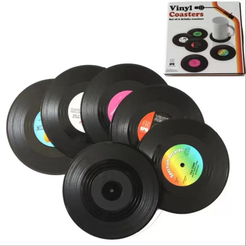 

Vinyl record table mat 6 pieces of beverage coaster place heat-resistant non-slip home decoration creative