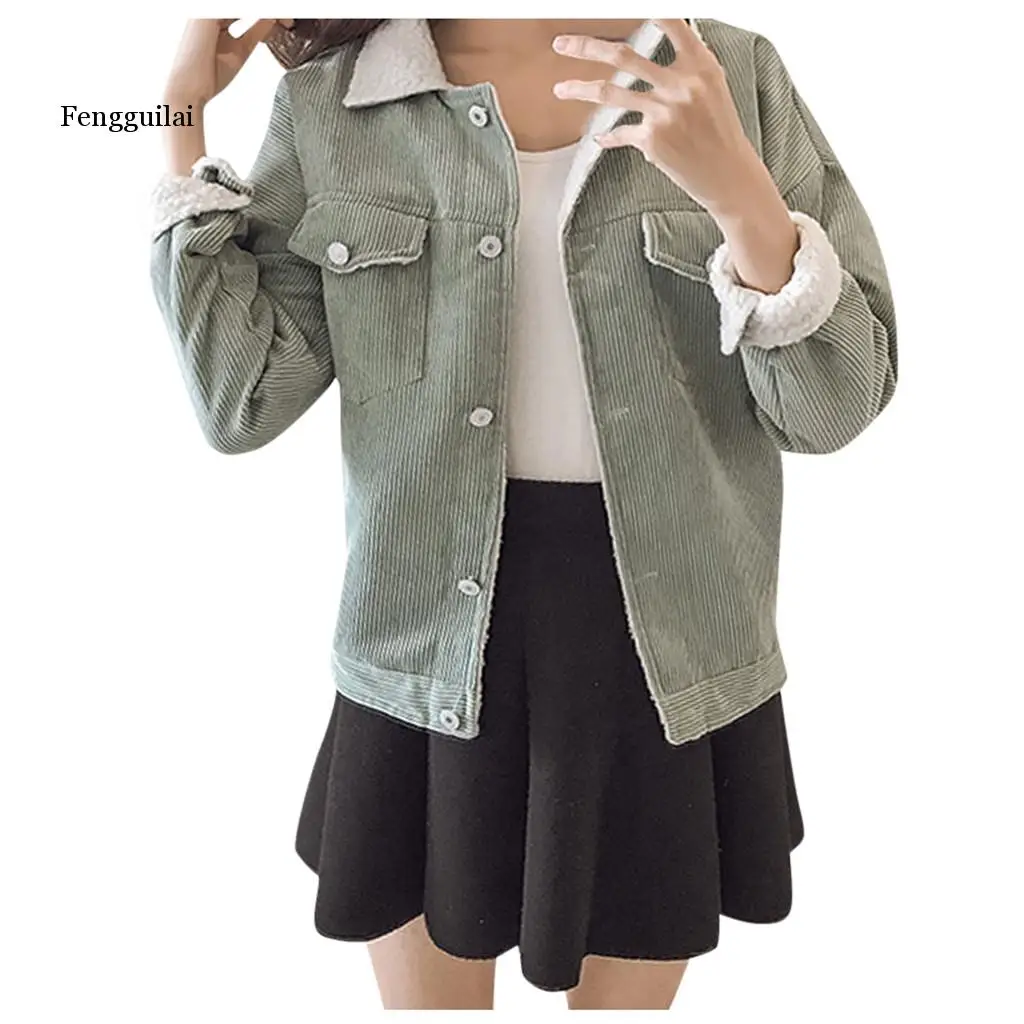 Джинсовая куртка осень зима Вельветовая Базовая из овечьей шерсти бомбер