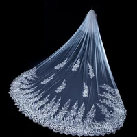 nzuk luxury sequins appliques bridal veils lace edge cathedral veil custom made long wedding veils velo sposa
