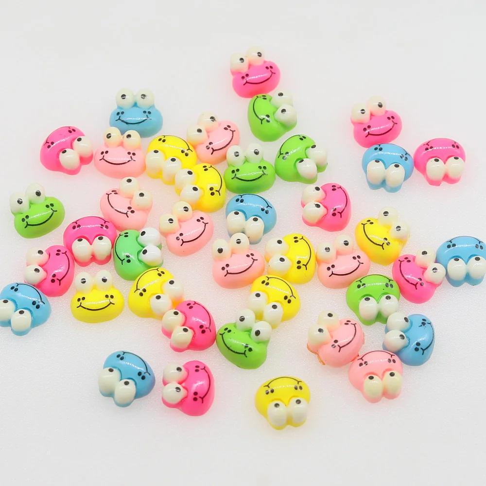 200 шт. смайлик смешанные Цвет лягушка Голова Маленькое Kawaii резиновые кабошоны из