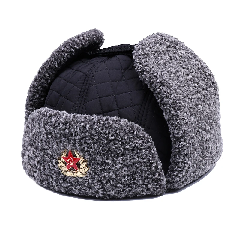 Зимняя шапка бомбер из искусственного кашемира плюшевая русская ушанка для