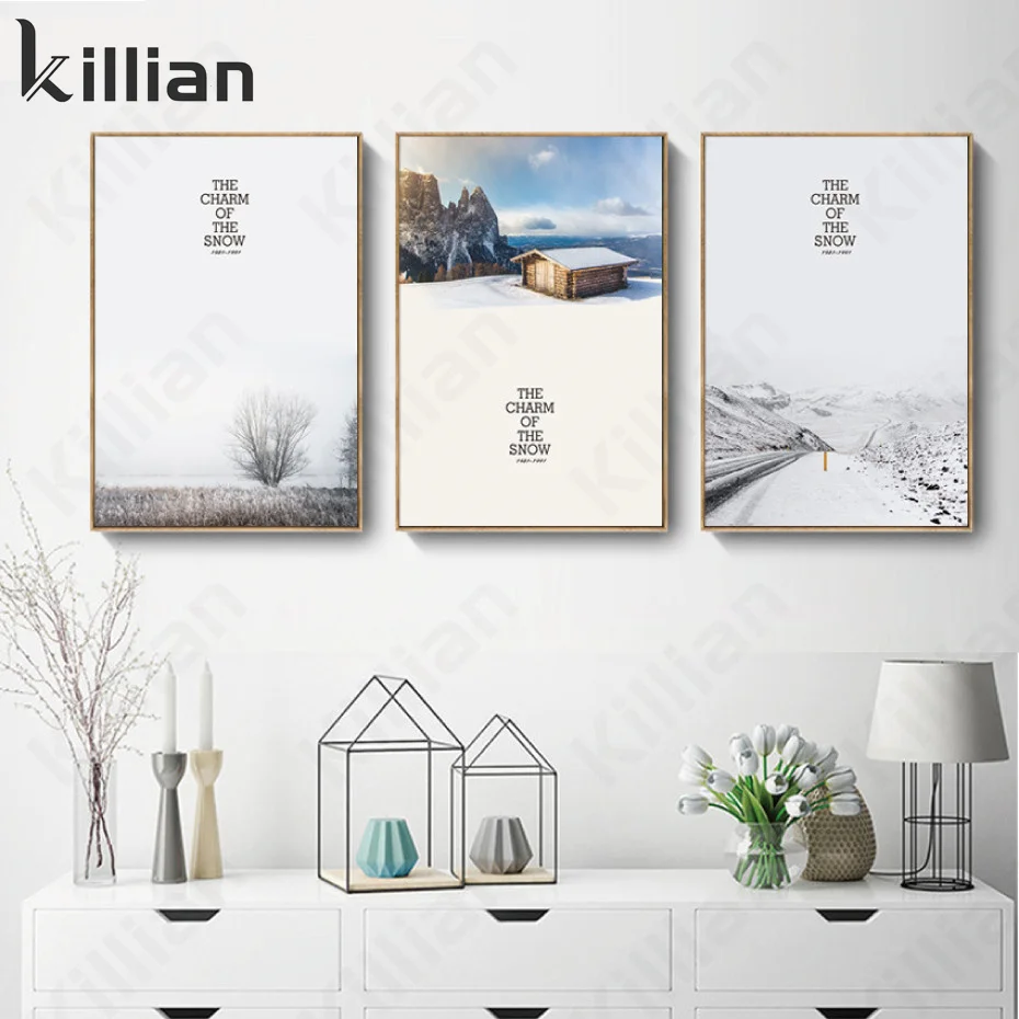 

Nordic Alpine Snow Town Landscape Canvas Painting Posters and Prints White Simple Home Decoration Painting Living Room Wall Art
