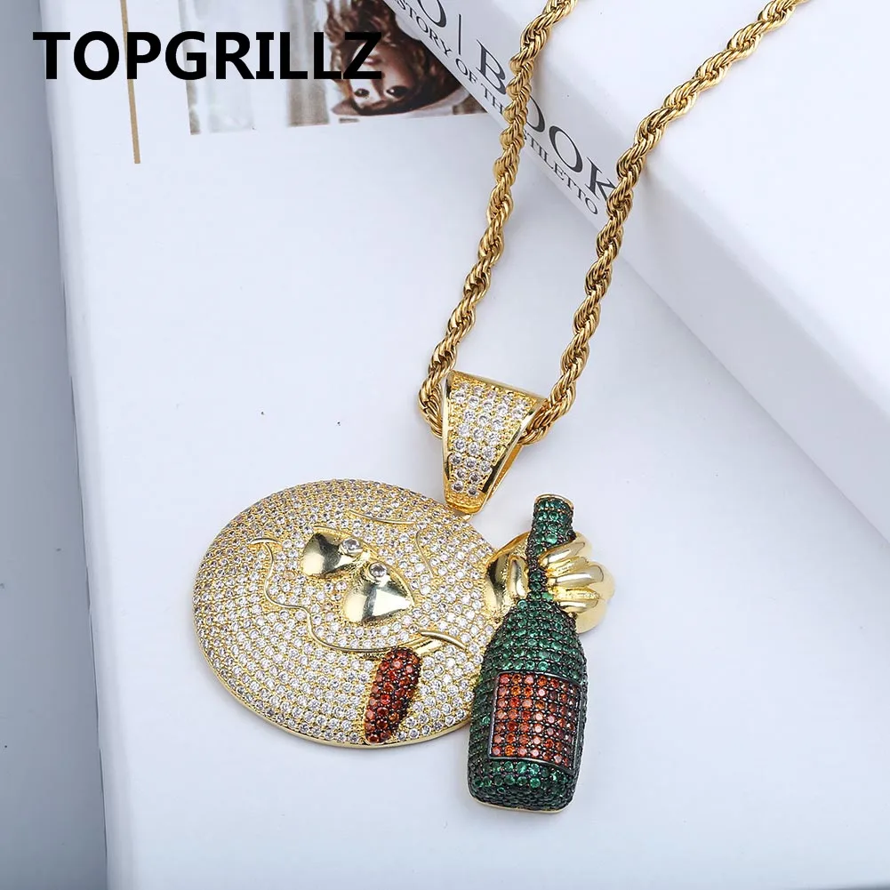 TOPGRILLZ язык торчащие лицо бутылка вина кулон ожерелье Iced Out кубический циркон золотой цвет личность хип хоп ювелирные изделия