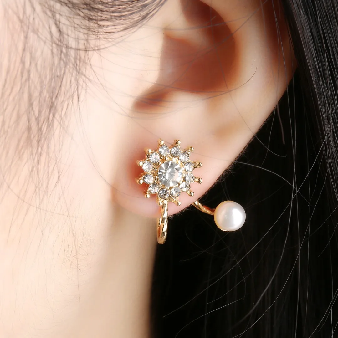 Серьги гвоздики с кристаллами и искусственным жемчугом|snowflake stud earrings|stud earringsstud