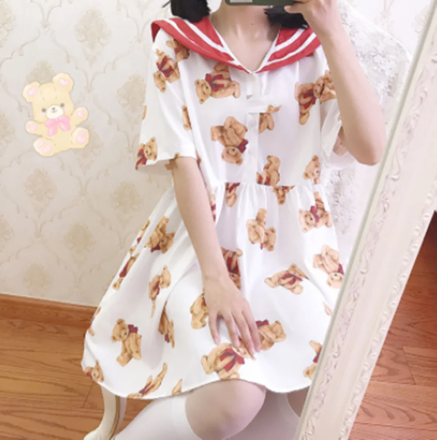

kawaii girl sweet college style navy collar sweet lolita dress cute printing victorian dress Japanese gothic lolita op loli cos