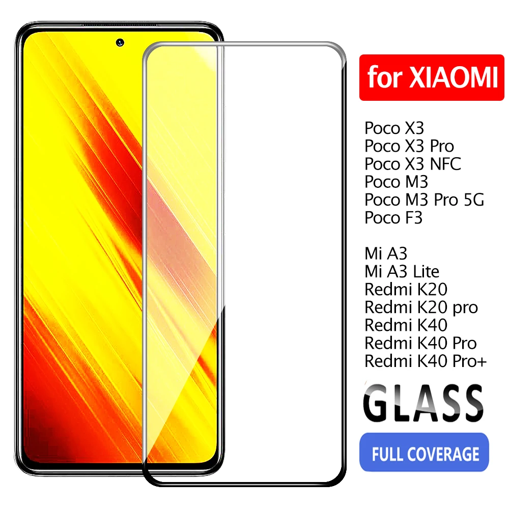 

Полностью закаленное стекло для Xiaomi Poco X3 Pro X3 M3 Pro 5G F3, Защита экрана для Xiaomi Mi A3 Lite K20 K40 Pro, защитное стекло