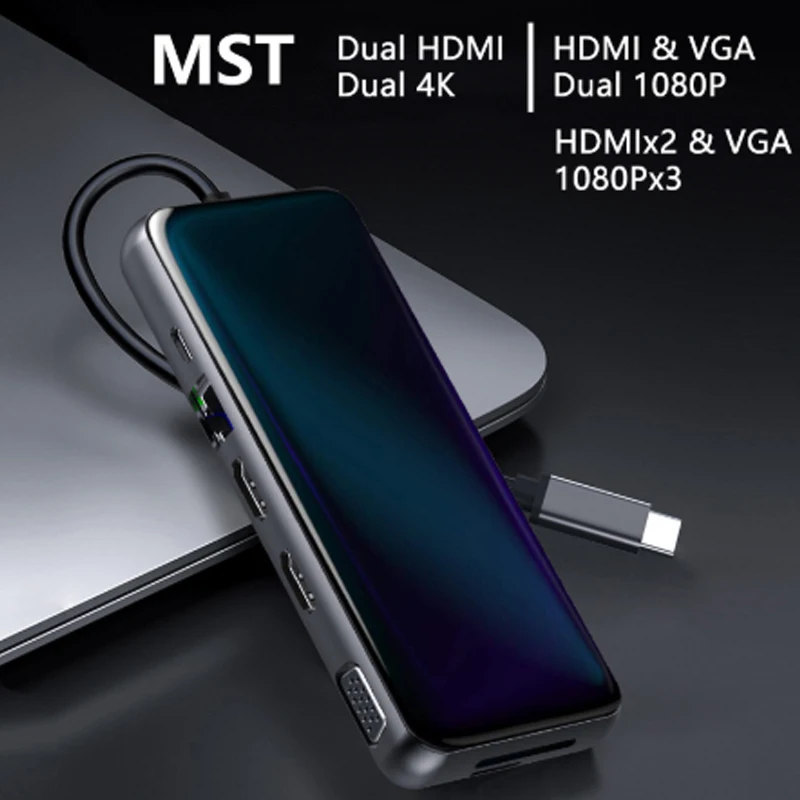 Интеллектуальная док-станция с 12 usb-разъемами и поддержкой двух четырехэкранных