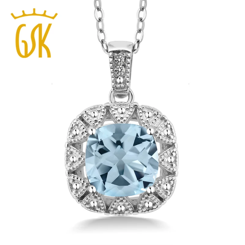 GemStoneKing 2 75 Ct подушка натуральный Небесно-Голубой топаз белый бриллиант серебро 925