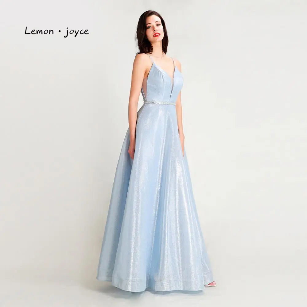 Lemon joyce Light Blue Prom Dresses 2020 Sexy V-neck Backless Simple Evening Party Gowns Plus SIze | Свадьбы и торжества