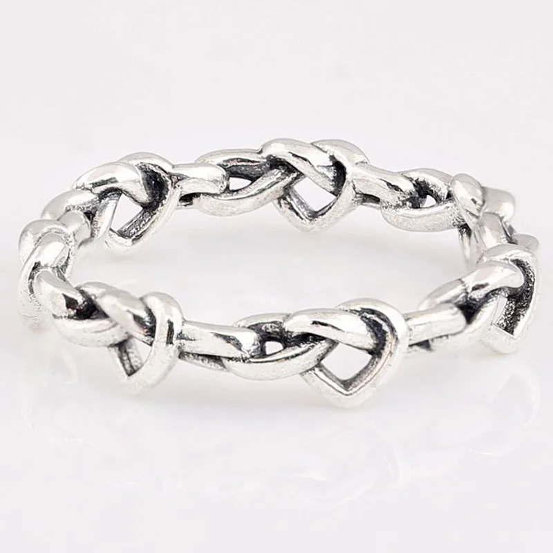 

Original 925 Sterling Silver Pan Ring Silver Heart Interwoven Ring For Women Wedding Party Gift Fashion Jewelry