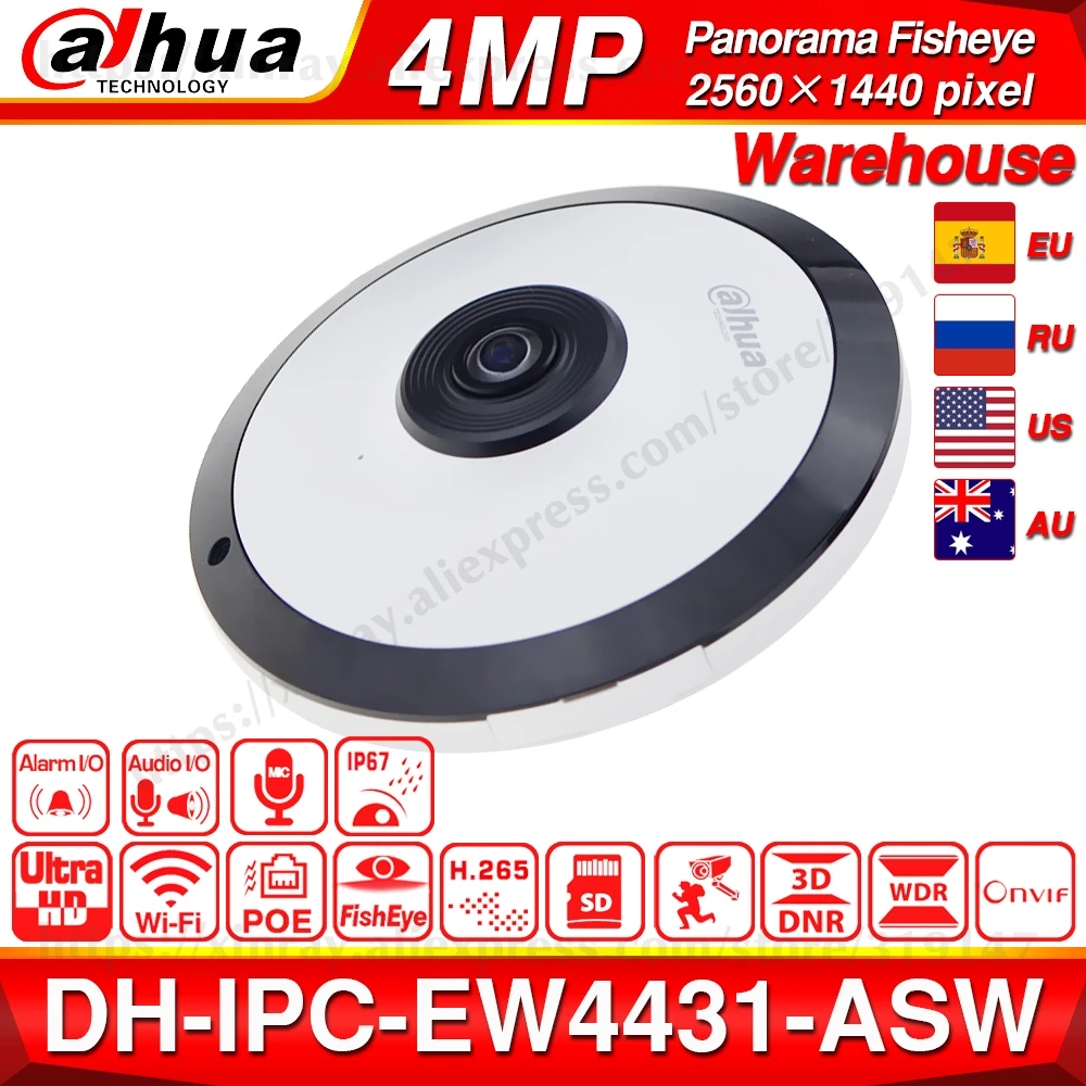 Dahua IPC-EW4431-ASW 4MP панорама POE wifi 360 рыбий глаз ip-камера Встроенный микрофон слот для sd-карты аудио сигнал тревоги интерфейс