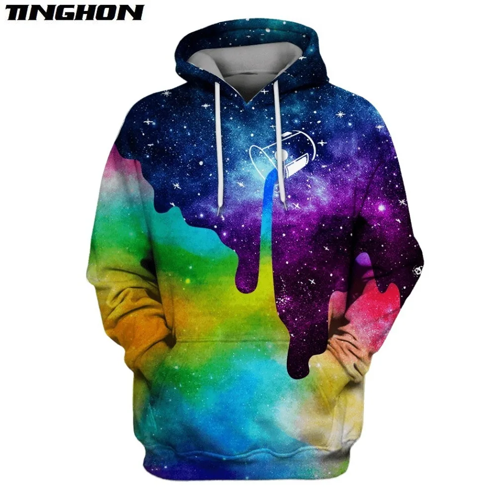 Модные мужские толстовки единорог Радуга Галактический фон Печатный 3d
