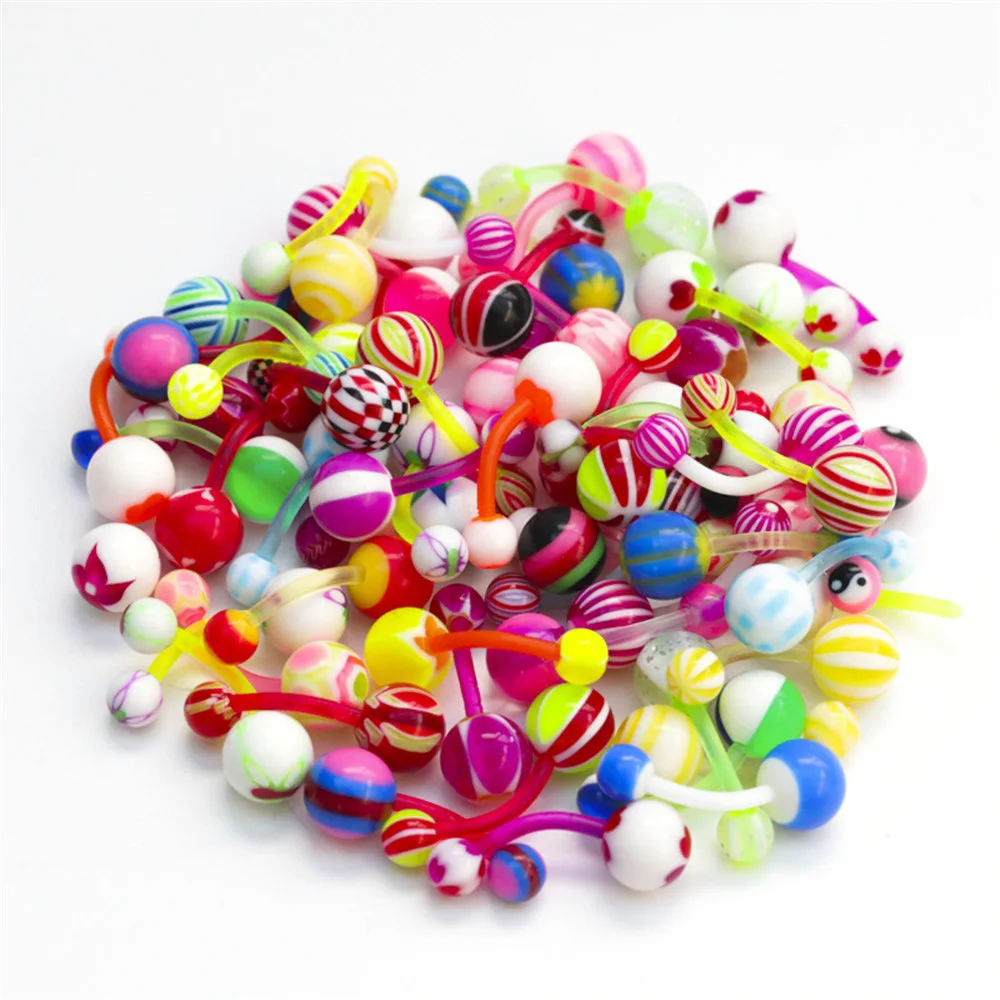 Набор женских украшений для пирсинга пупка 10 шт. разноцветные акриловые