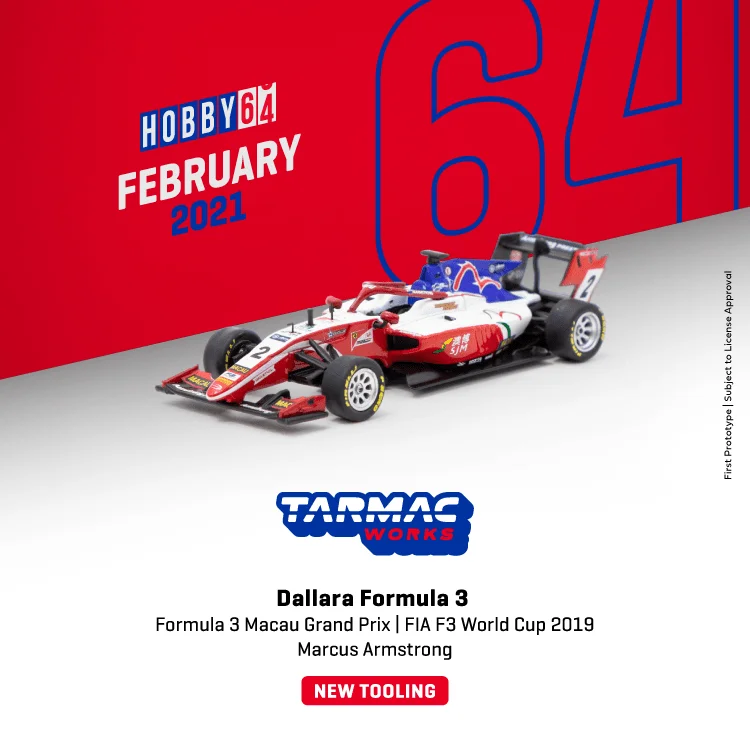 

Tarmac Works 1:64 Dallara Macau Grand Prix FIA F3 World Cup 2019 #2 Marcus Armstrong Diecast Model Car