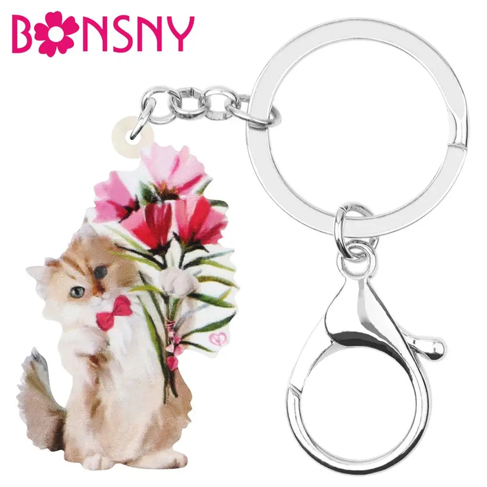 Bonsny акриловые День Святого Валентина цветок кошка брелки животных кольца для