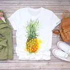 Женские летние футболки с рисунком ананаса, акварели, фруктов, милых мультяшных героев, 2020