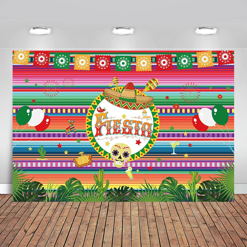 Mexican Colorful Stripes Fiesta Theme Party Photography Backdrop Mexico Cactus Cinco De Mayo Colorful Flags Paper Decorations