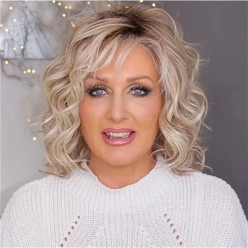 

Ladies Long Omber Withe Nature Wavy Wig Synthetic With Bangs For Daily Party Use Heat Resistant Fiber Wig For Women