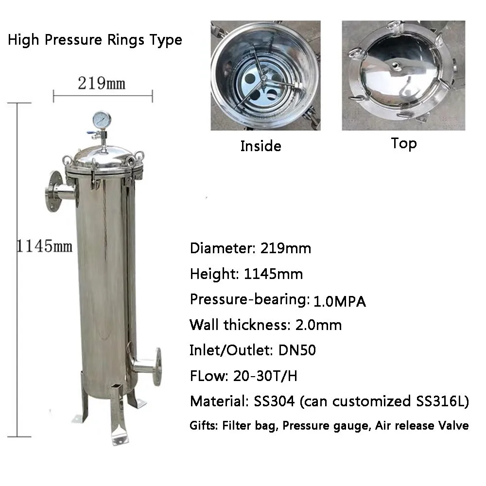 1.0Mpa фильтр для мешков из нержавеющей стали SS304 высокого давления воды пищевого