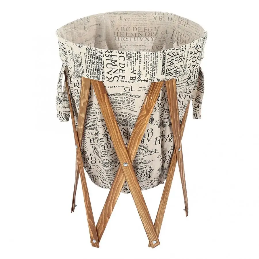 Серый Foldable Laundry Hamper Basket with Wooden Frame Dirty Clothes Bag for Home Use - Цвет: Серый