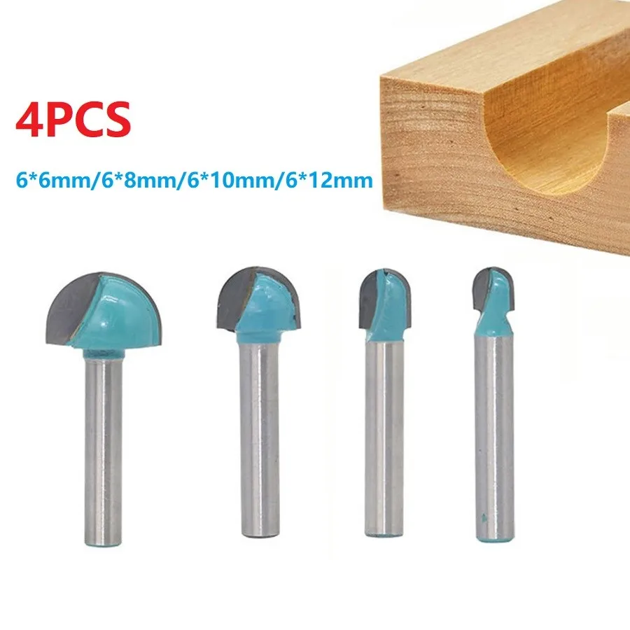 

4pcs 6mm Shank Ball Nose Solid Carbide End CNC Milling Cutter Round Nose Cove Core Box Router Bit Woodworking Tools