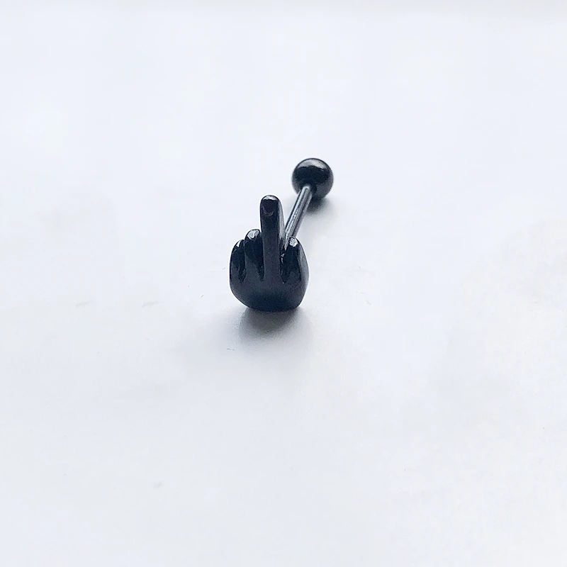 1pc black 1 шт хирургическая сталь средний палец жестовая штанга для языка пирсинг кольца ювелирные изделия для тела панк - Окраска металла: 1pc black
